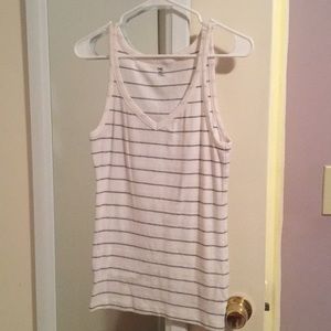 GAP Stretch Striped White & Grey Tank